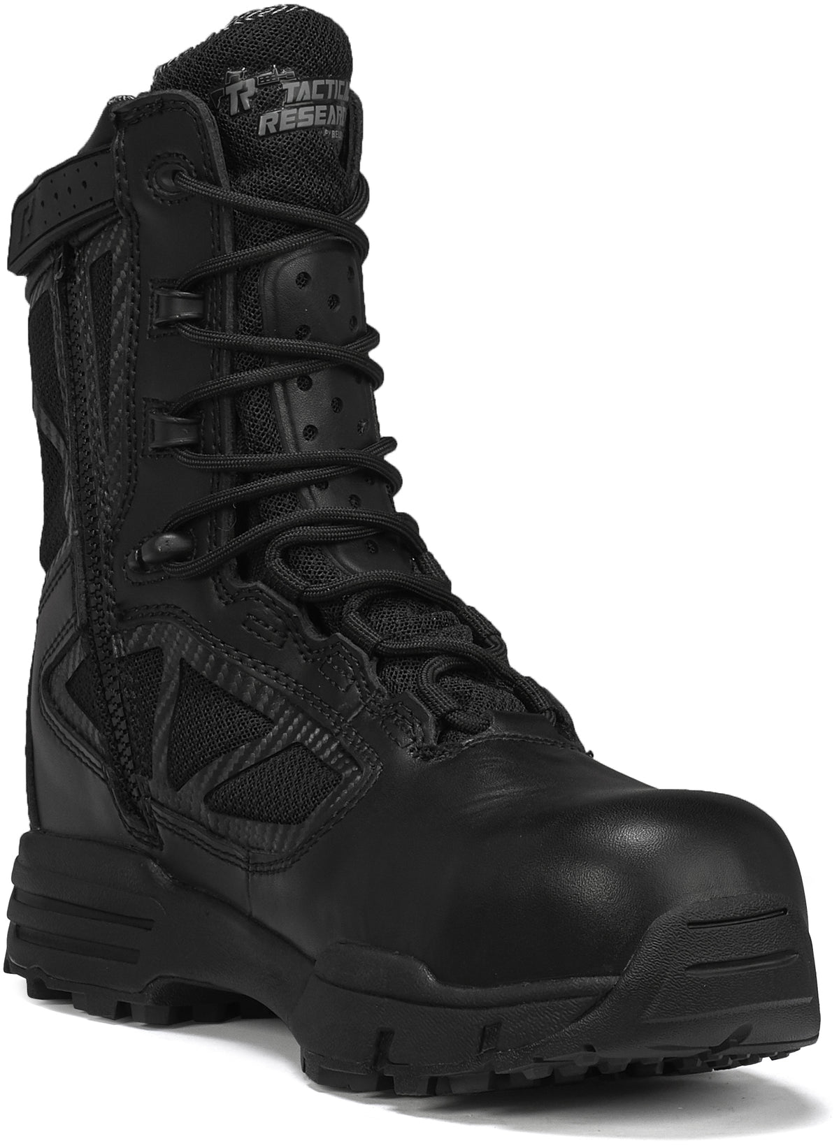 Tactical Research Men's TR998Z WP CT 8” Waterproof Side-Zip Composite Toe Boot in Black Side Angle View