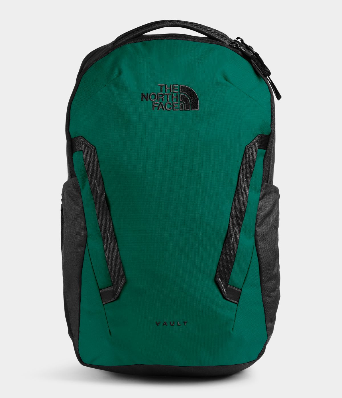 Unisex The North Face Vault Backpack in Evergreen/TNF Black from front view