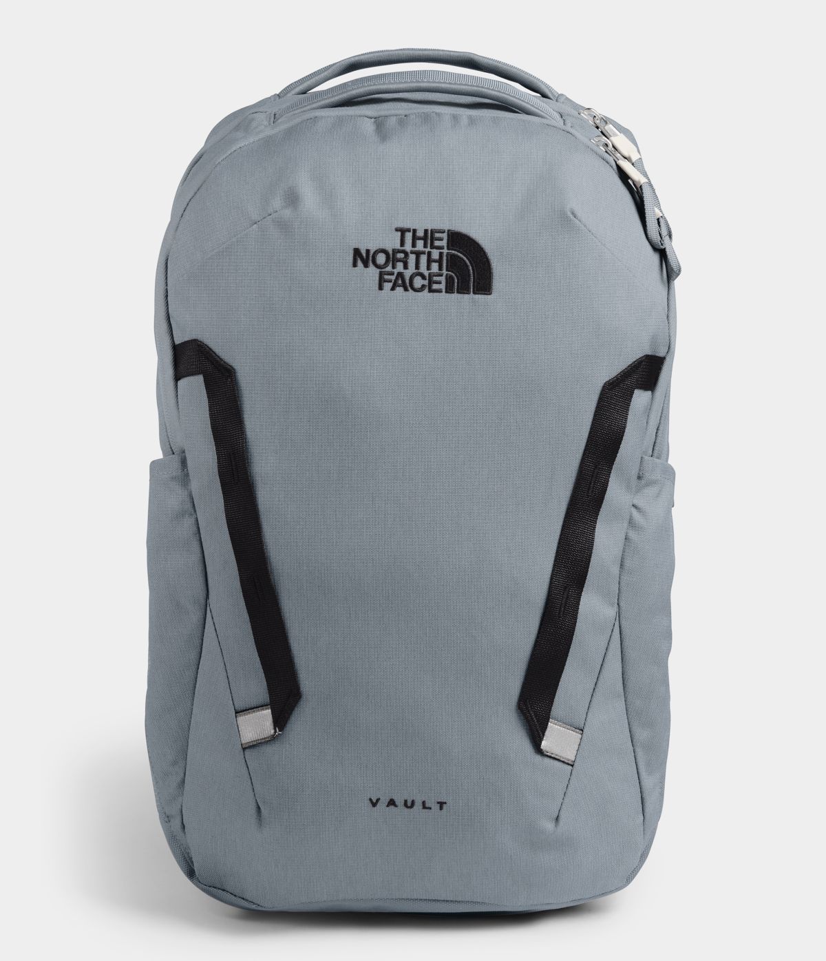 Unisex The North Face Vault Backpack in Mid Grey Dark Heather/TNF Black from front view