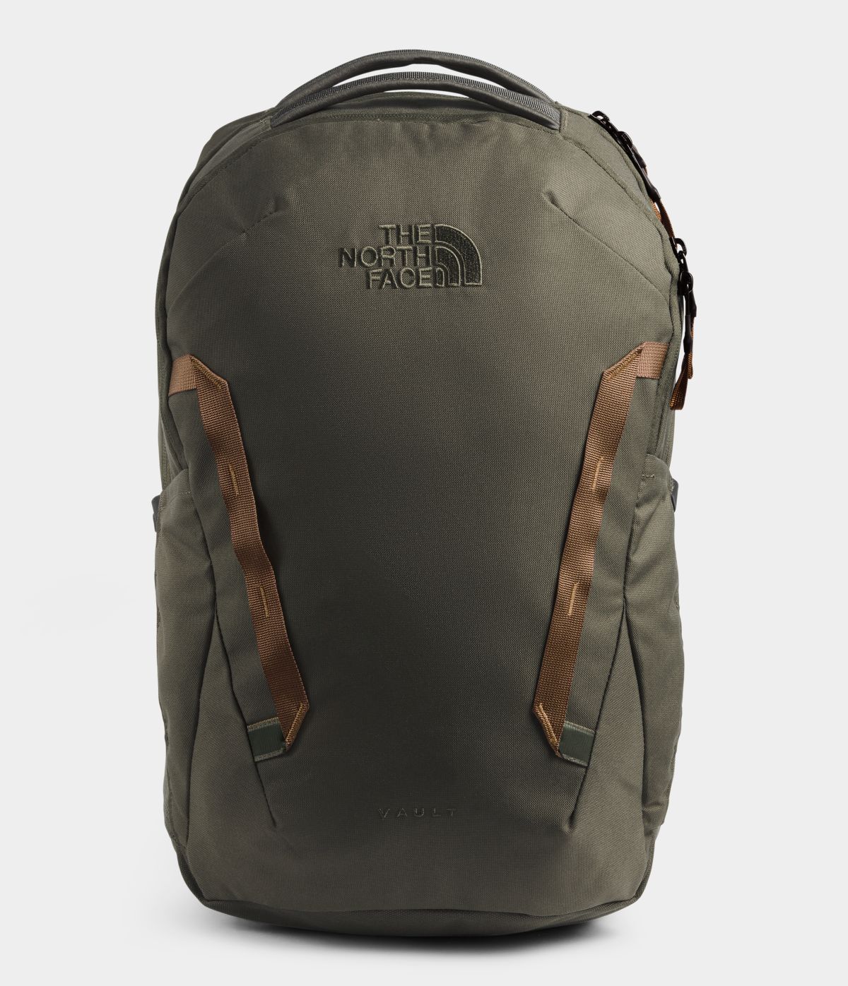 Unisex The North Face Vault Backpack in New Taupe Green/Utility Brown from front view
