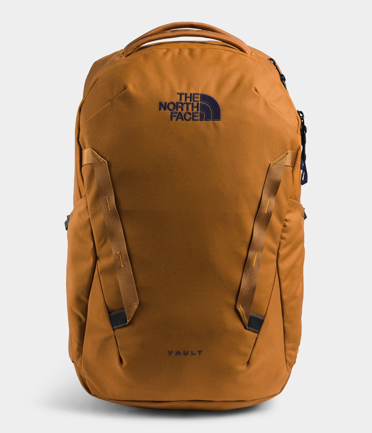 Unisex The North Face Vault Backpack in Timber Tan/TNF Navy from front view