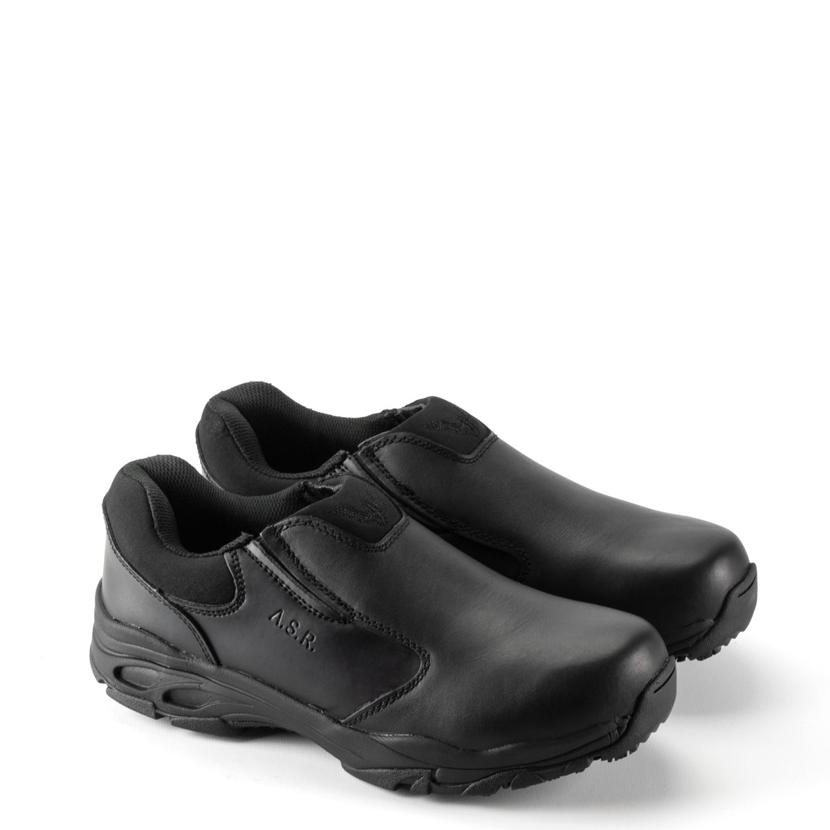 ASR Series Slip-on Oxford Shoe in Black color from the side view