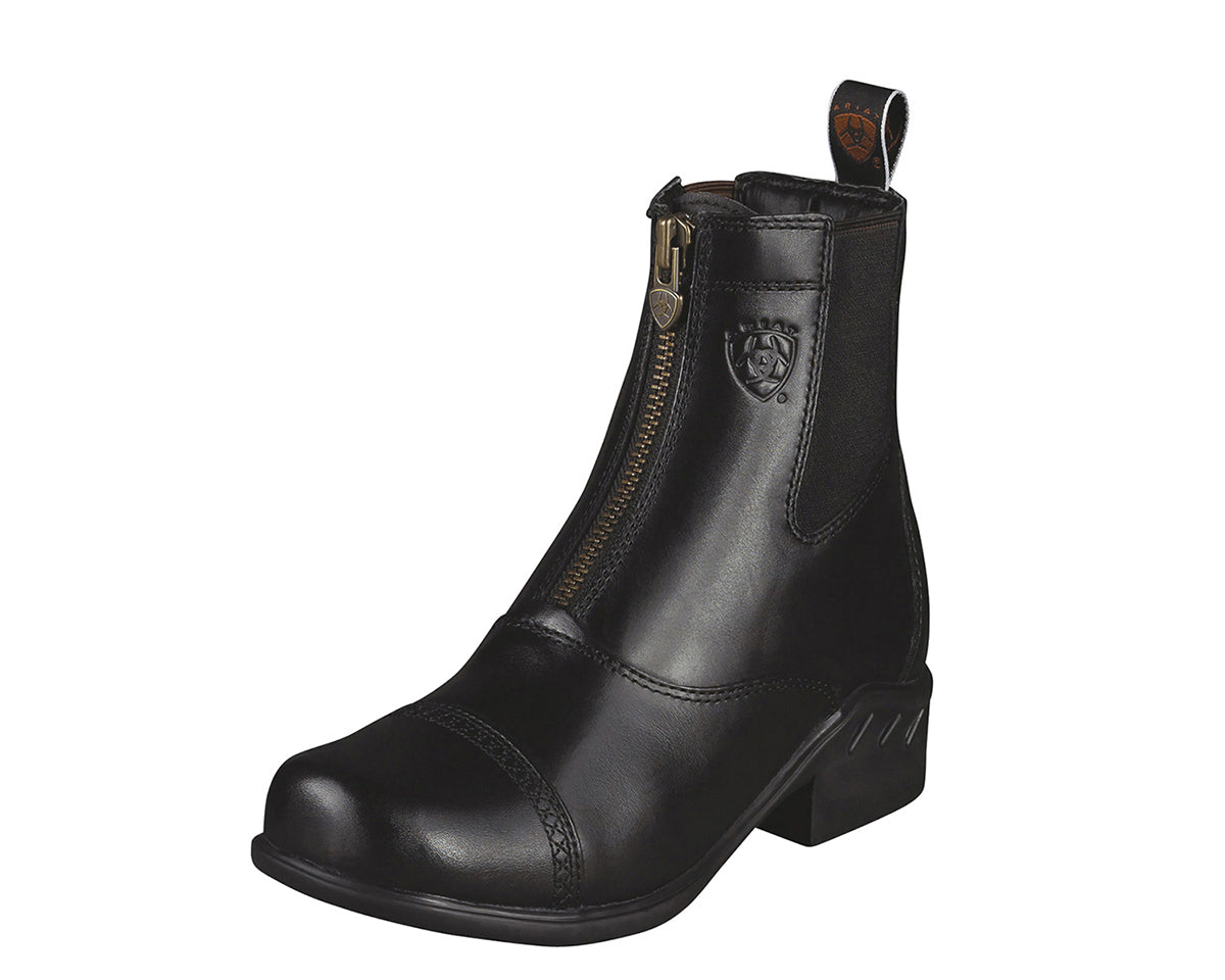 Women's Ariat Heritage Round Toe Zip Paddock Boot in Black from the front