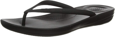 Women's FitFlop Iqushion Ergonomic Flip-Flops in All Black Side Angle View