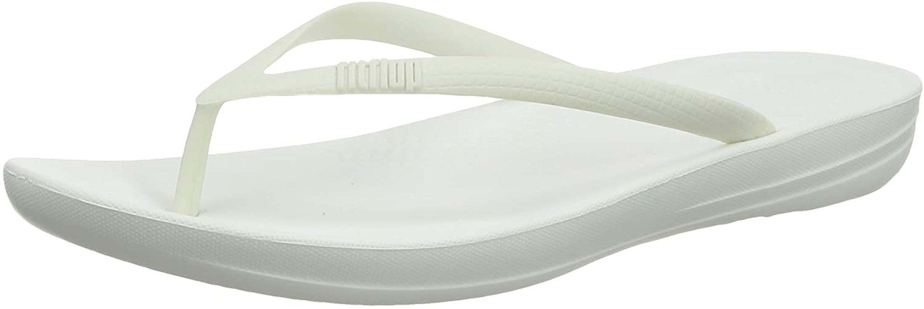 Women's FitFlop Iqushion Ergonomic Flip-Flops in Urban White Side Angle View