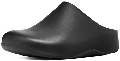 Women's FitFlop Shuv Leather Clog in Black Side Angle View