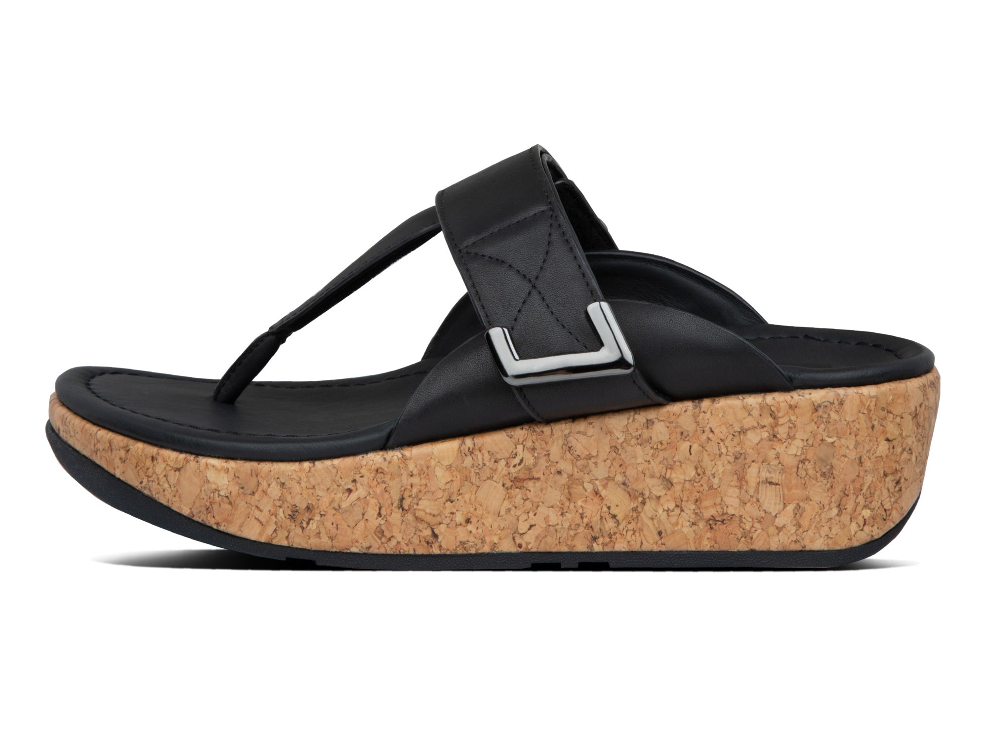 Women's FitFlop Remi Adjustable Toe-Thongs Sandal in All Black from the side
