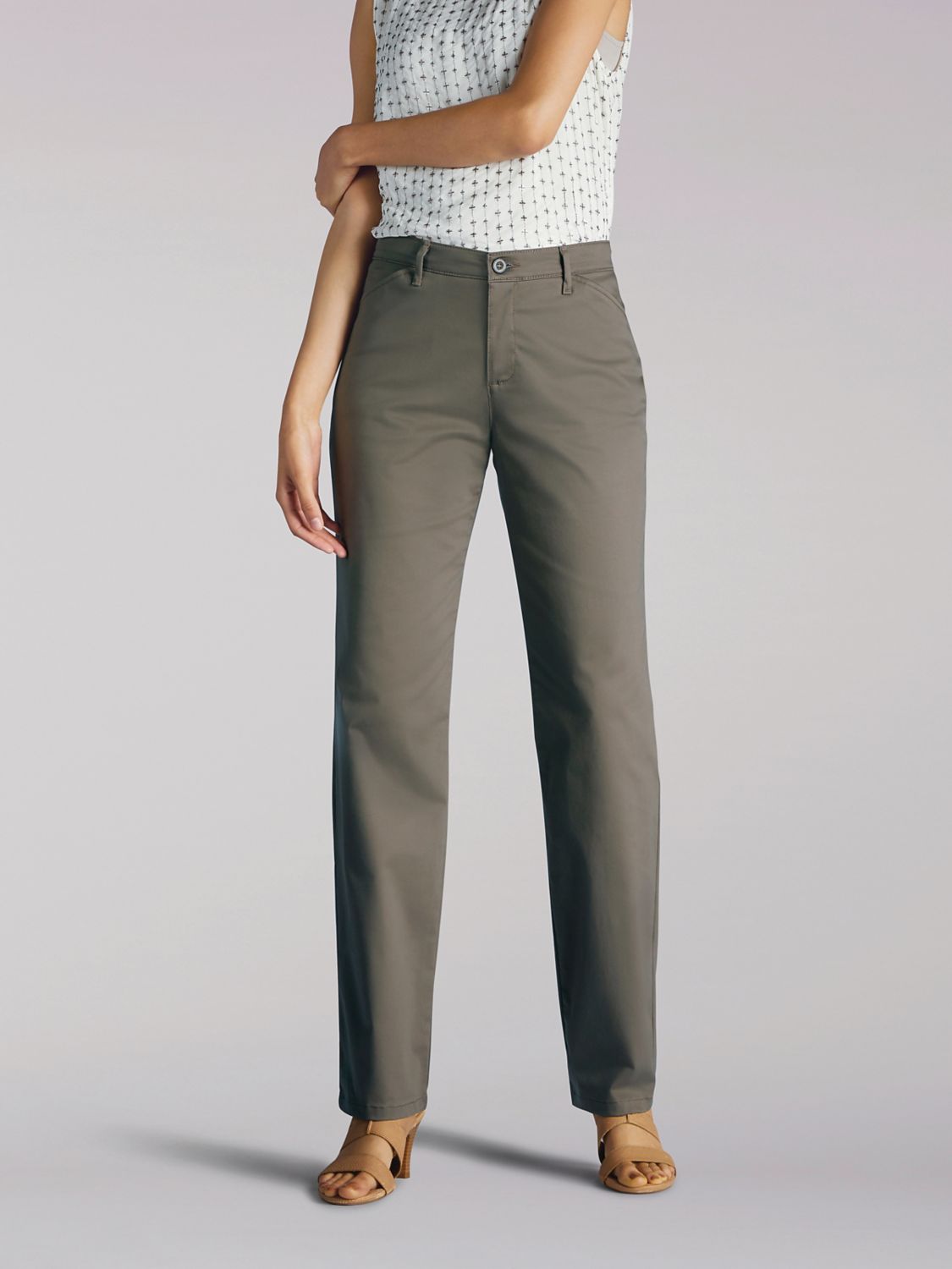 Relaxed Fit Straight Leg Pant All Day Work Pant in Deep Breen from Front View