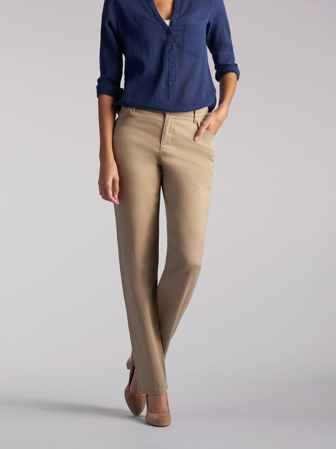 Relaxed Fit Straight Leg Pant All Day Work Pant in Flax from Front View
