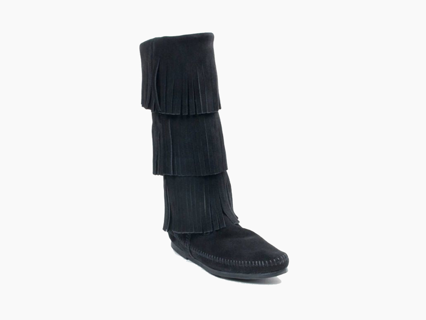 3-Layer Fringe Boot in Black from 3/4 Angle View