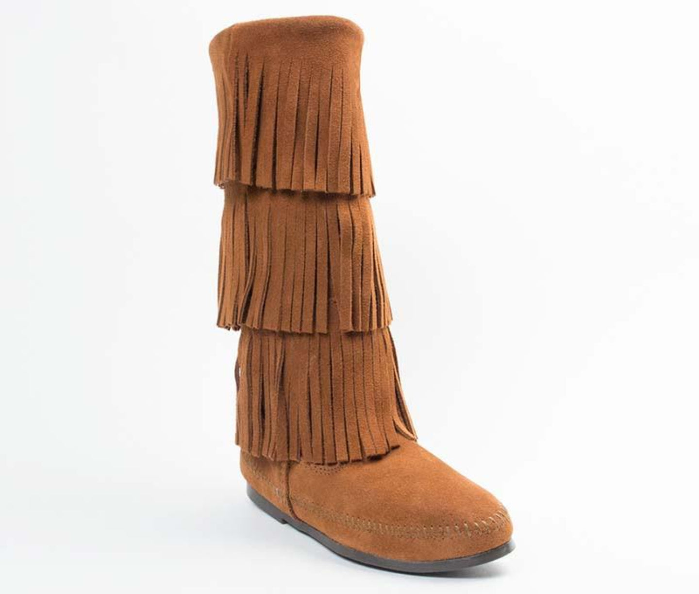 3-Layer Fringe Boot in Brown from 3/4 Angle View