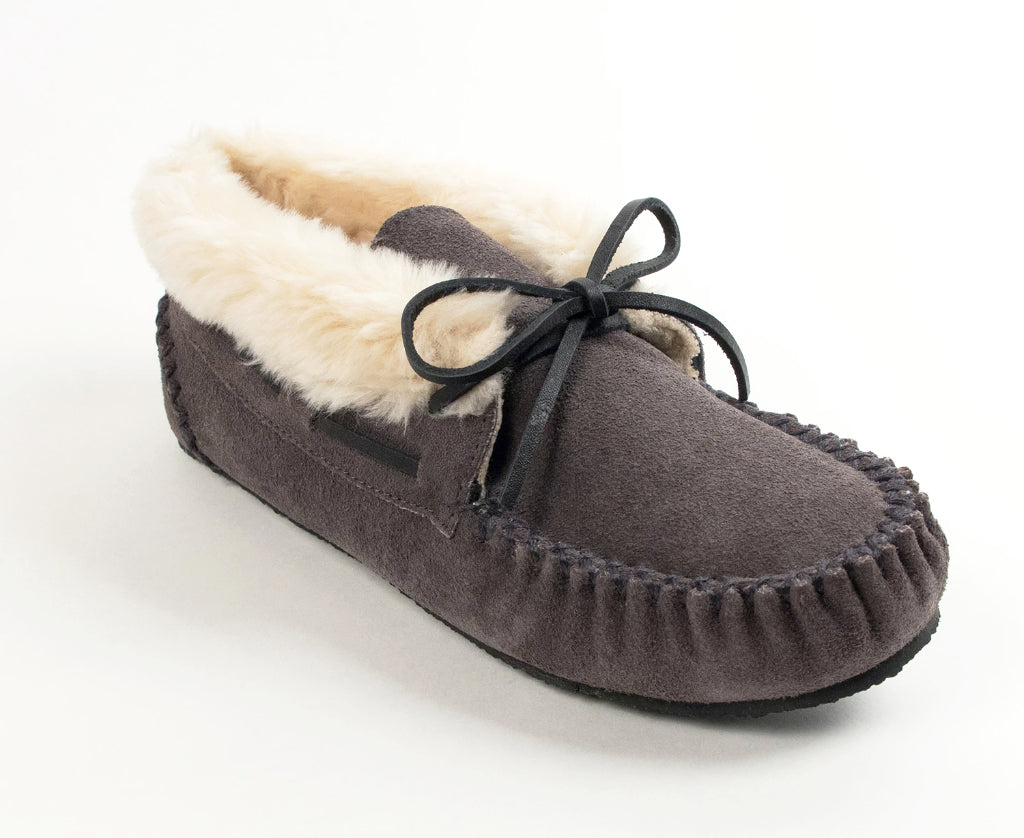 Chrissy Bootie Slipper in Grey from 3/4 Angle View