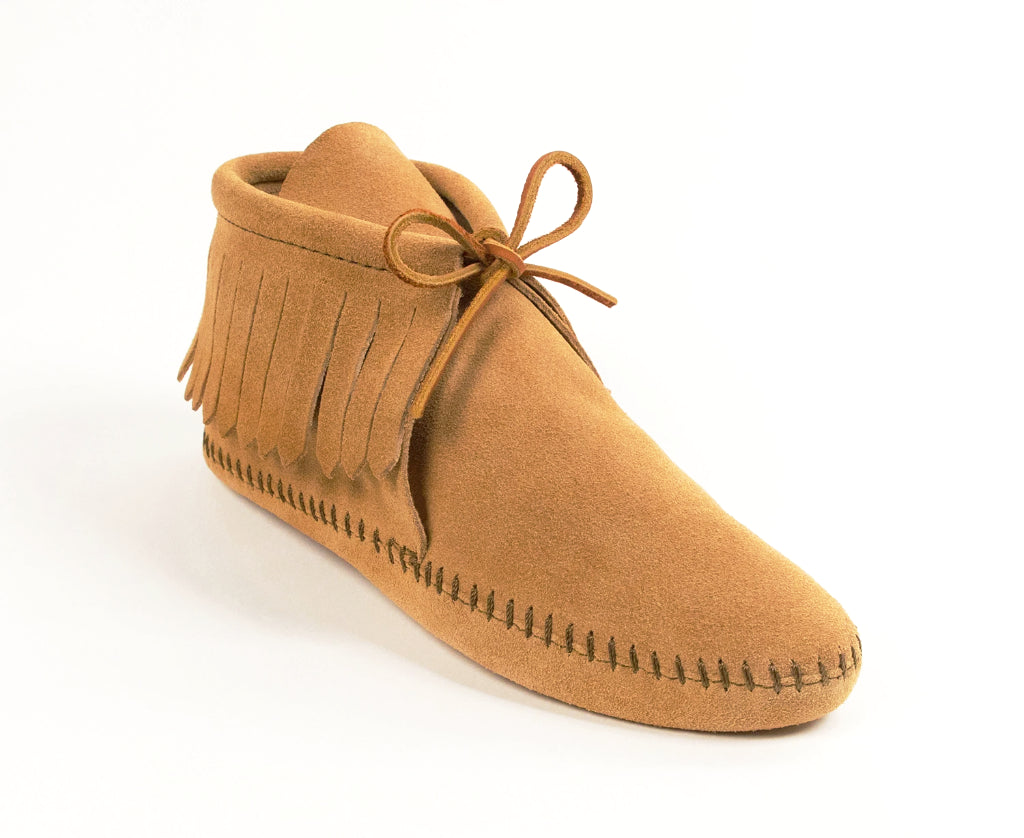 Classic Fringe Softsole Boot in Tan from 3/4 Angle View