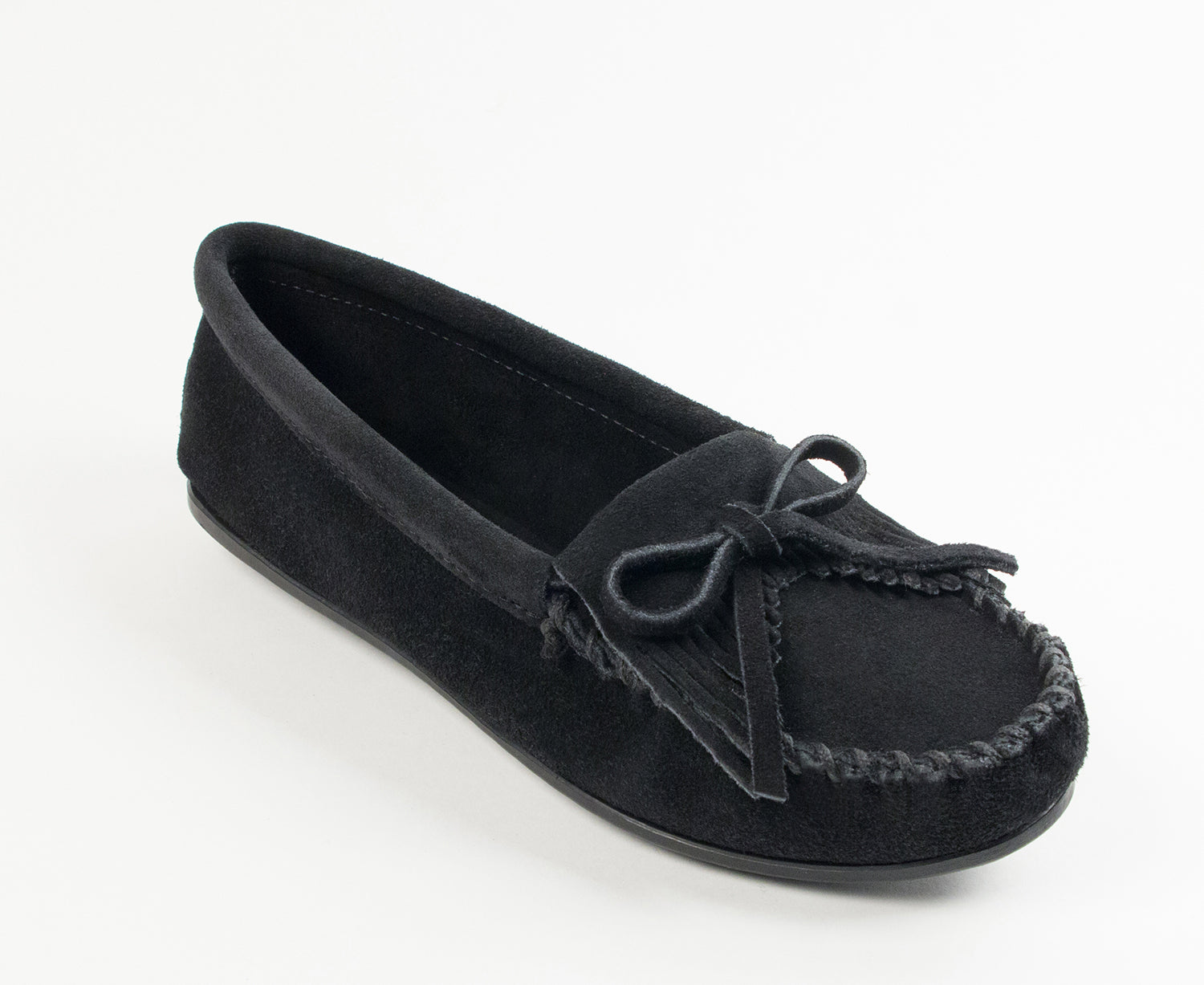 Kilty Hardsole Moccasin in Black from 3/4 Angle View