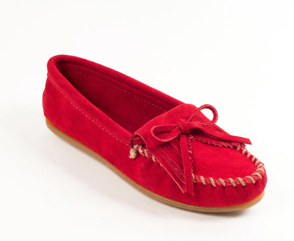 Kilty Hardsole Moccasin in Red from 3/4 Angle View