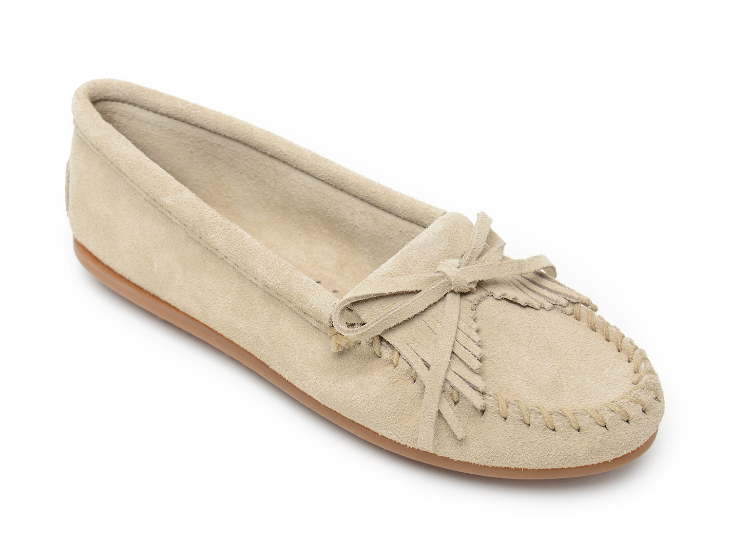 Kilty Hardsole Moccasin in Stone from 3/4 Angle View
