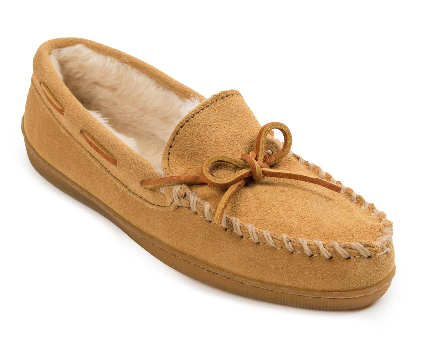 Pile Lined Hardsole Slipper in Tan from 3/4 Angle View