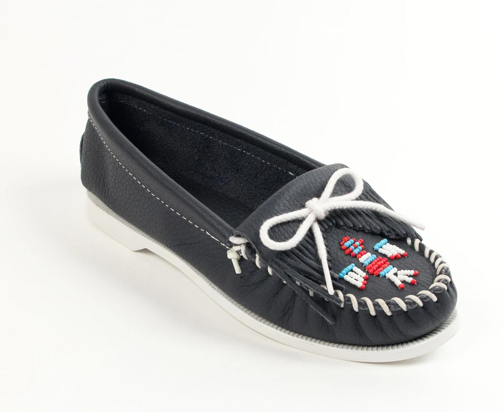 Thunderbird Boat Moccasin in Navy from 3/4 Angle View
