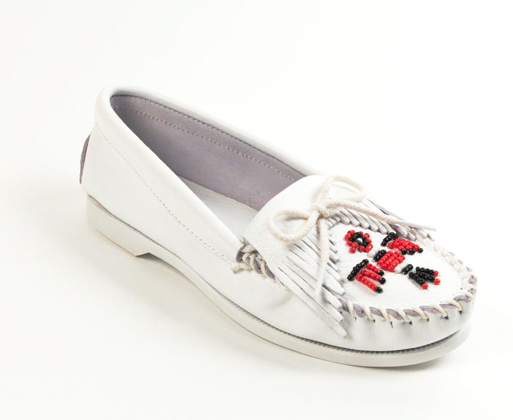 Thunderbird Boat Moccasin in White from 3/4 Angle View