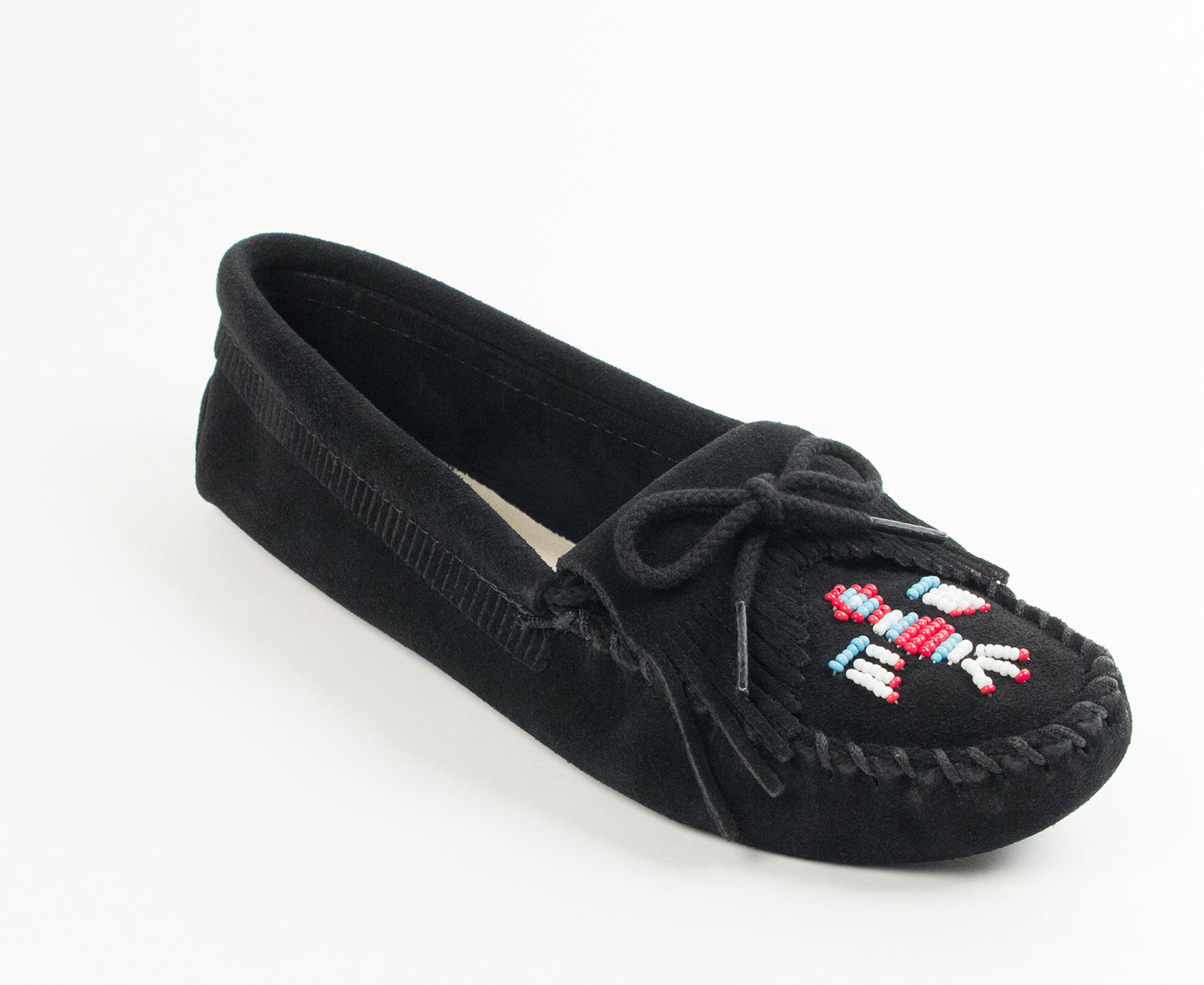 Thunderbird Softsole Moccasin in Black from 3/4 Angle View