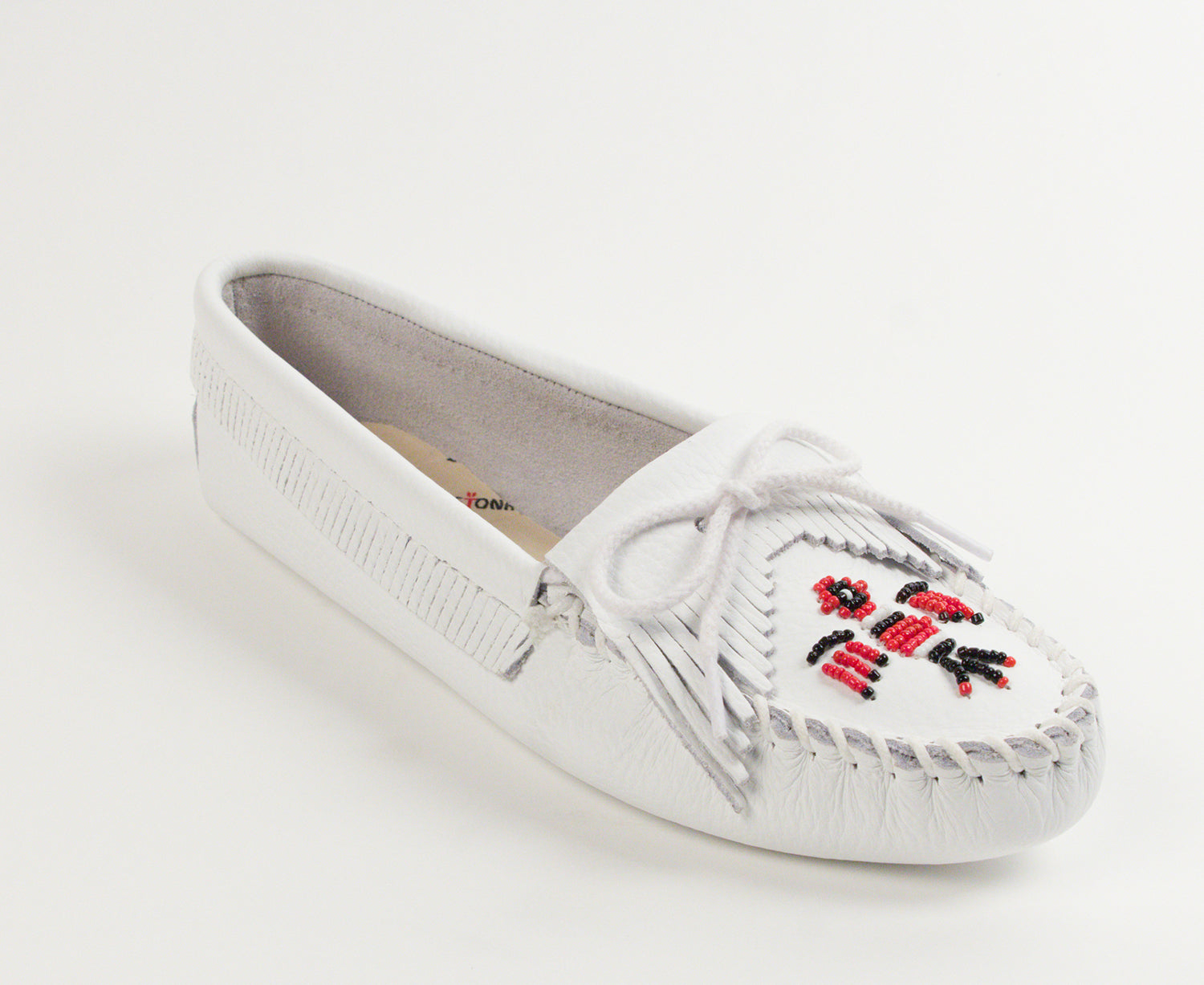 Thunderbird Softsole Moccasin in White from 3/4 Angle View