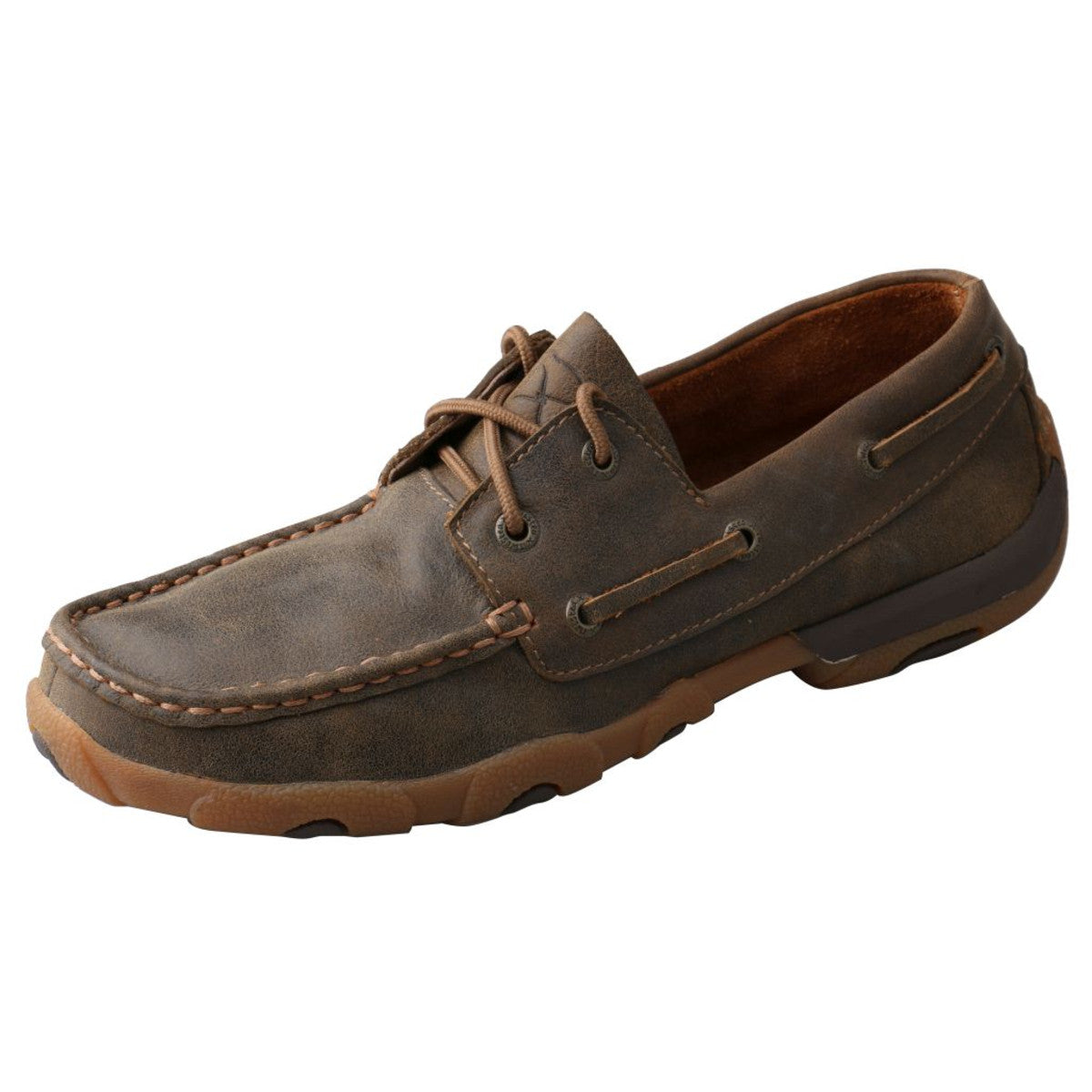 Women's Twisted X Boat Shoe Driving Moccasins in Bomber from the side view