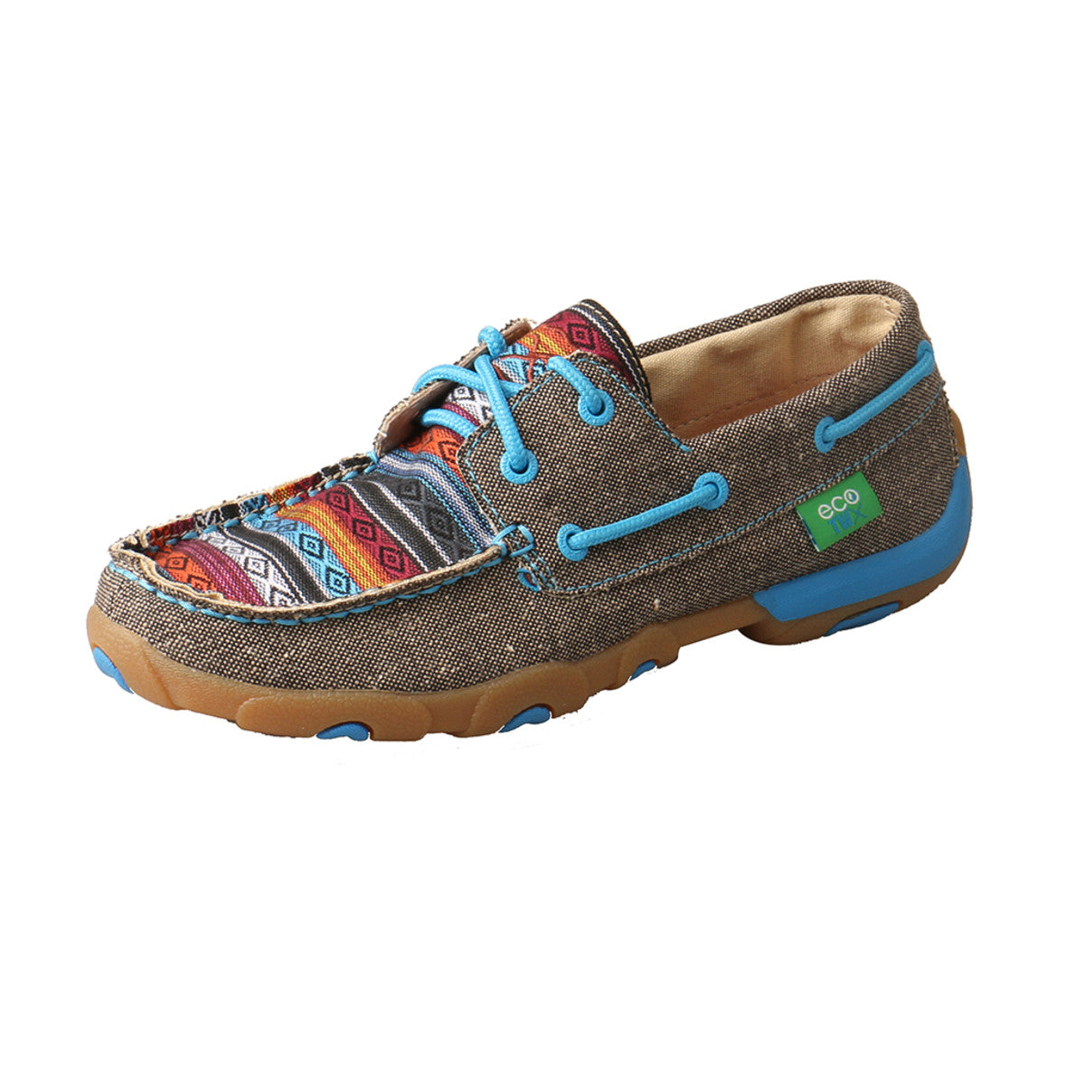 Women's Twisted X Boat Shoe Driving Moccasins in Dust & Multi from the side view