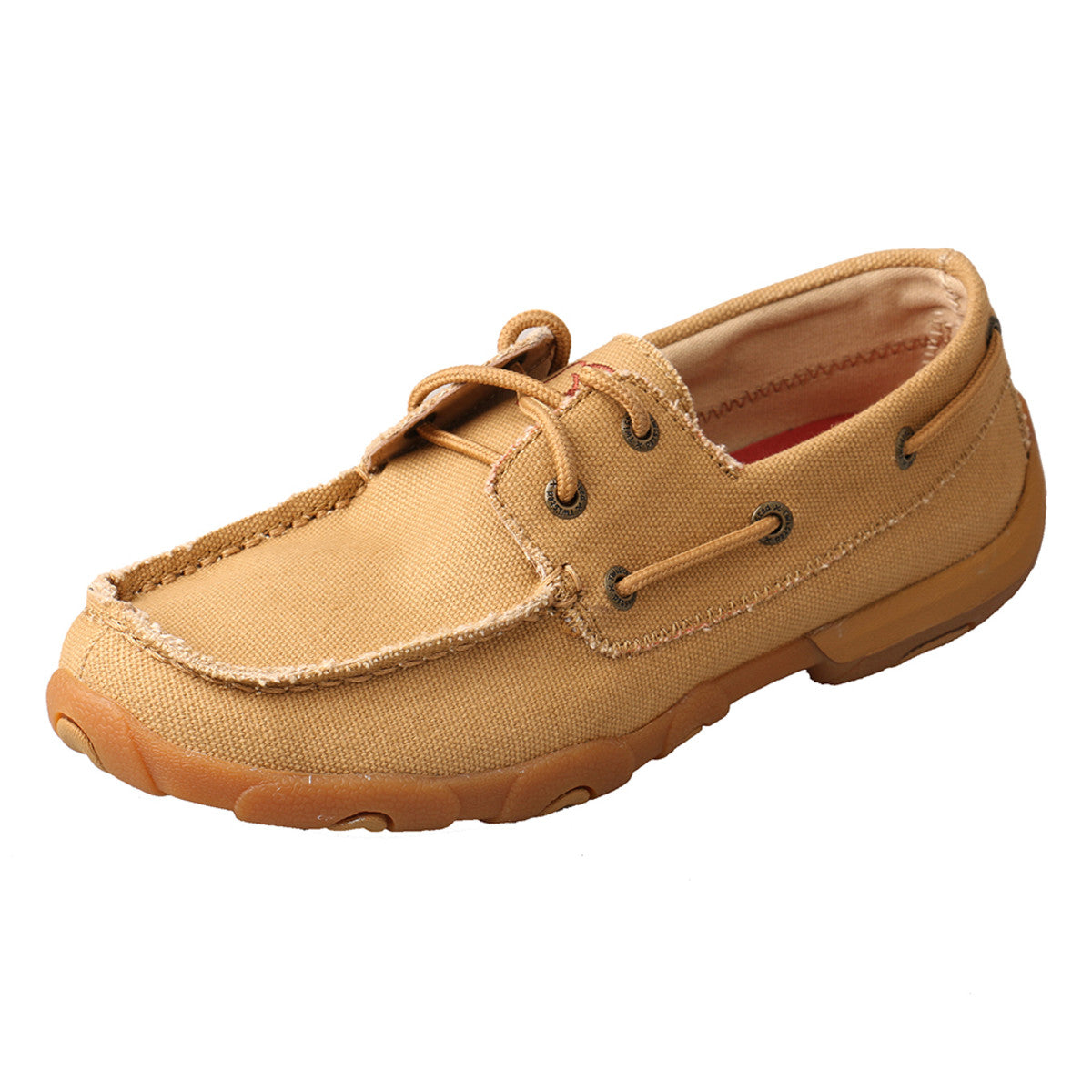 Women's Twisted X Boat Shoe Driving Moccasins in Khaki Canvas from the side view
