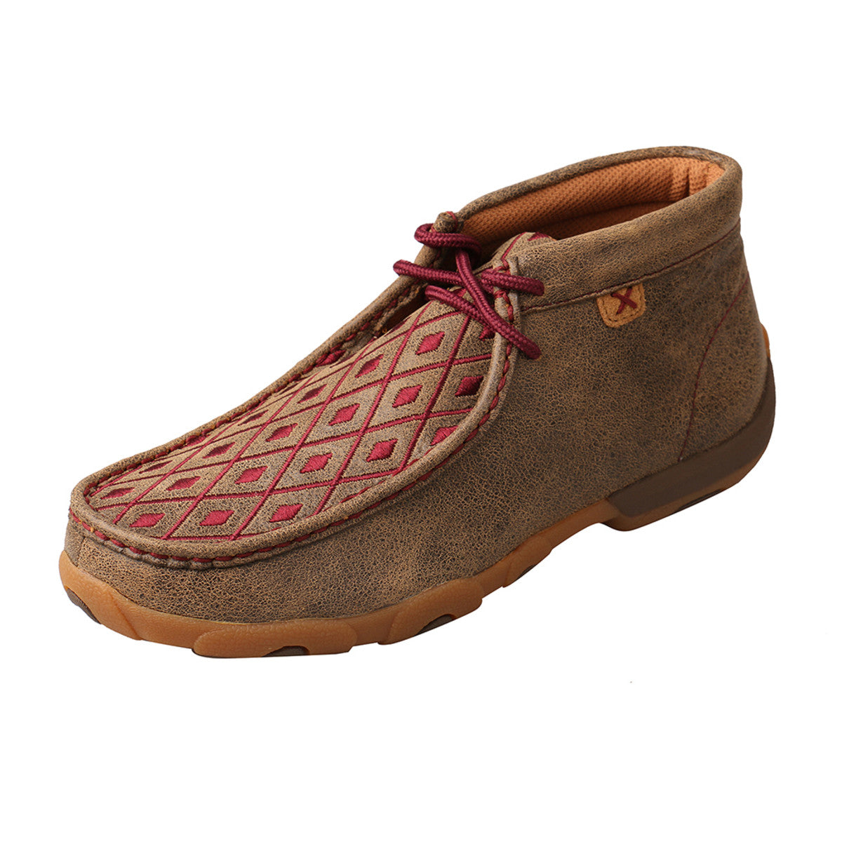 Women's Twisted X Chukka Driving Moccasins Shoe in Bomber & Mahogany from the side view