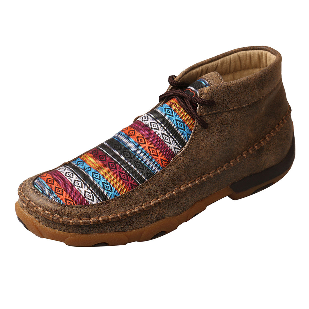 Women's Twisted X Chukka Driving Moccasins Shoe in Bomber & Multi Pattern from the side view