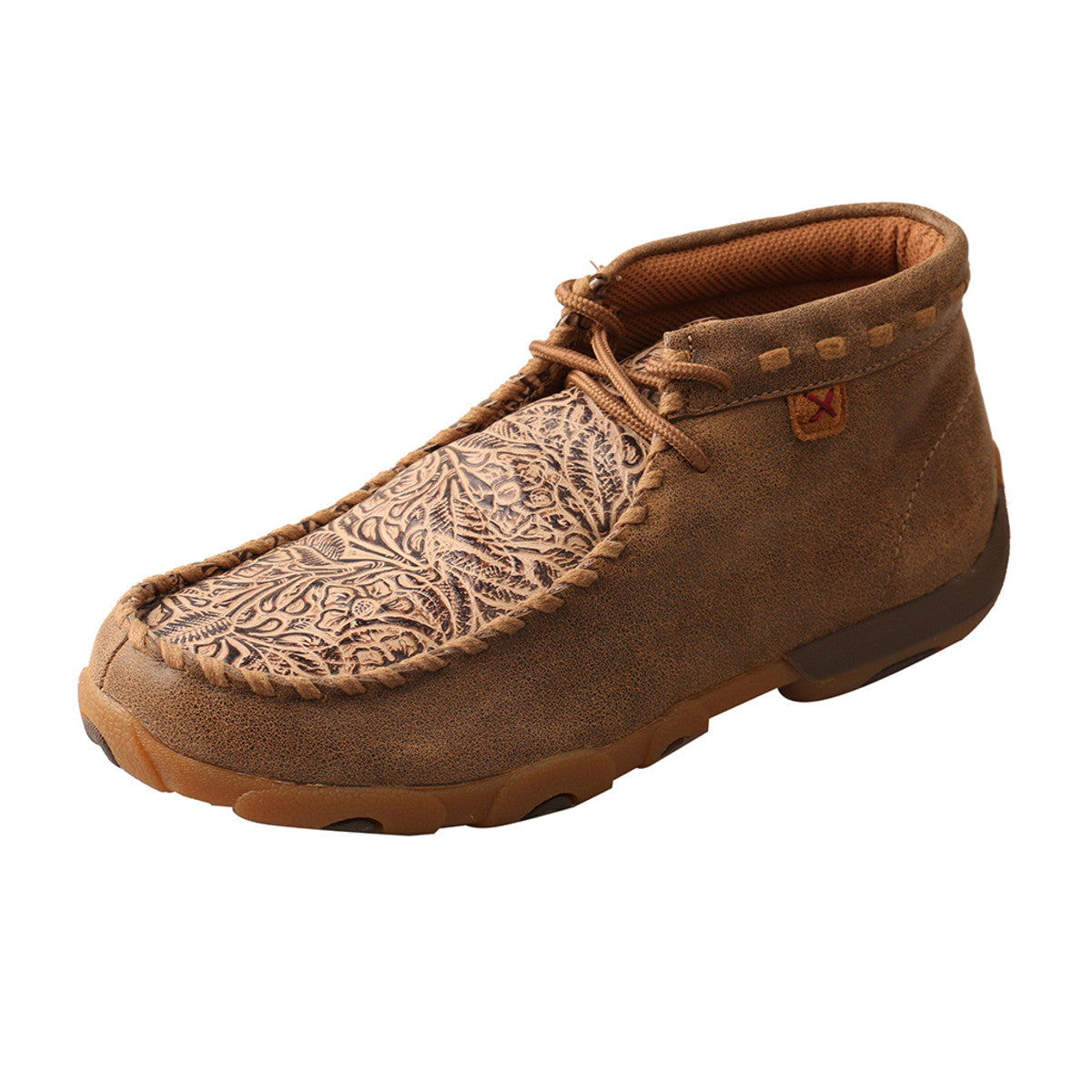 Women's Twisted X Chukka Driving Moccasins Shoe in Bomber & Nude Print from the side view