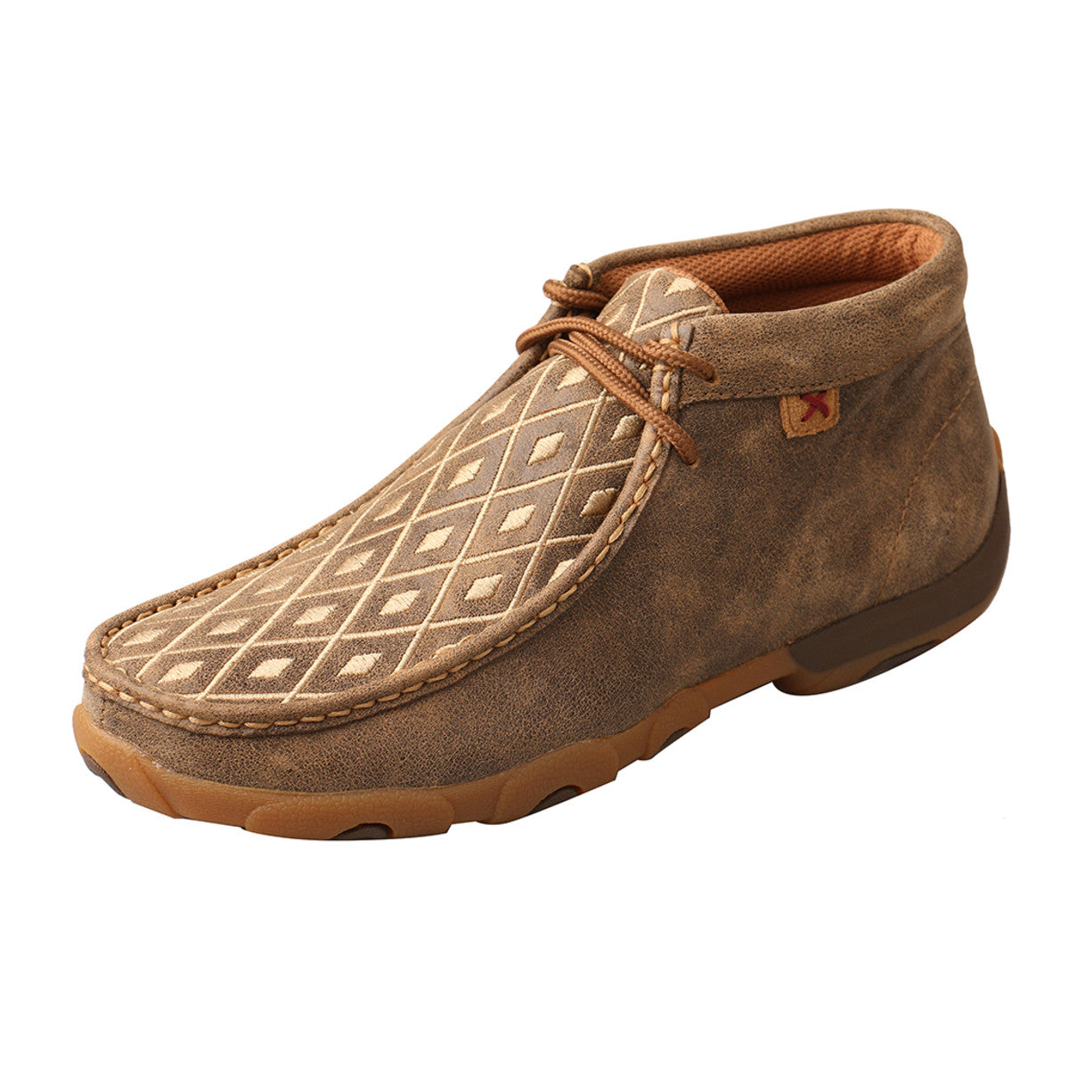 Women's Twisted X Chukka Driving Moccasins Shoe in Bomber & Tan from the side view
