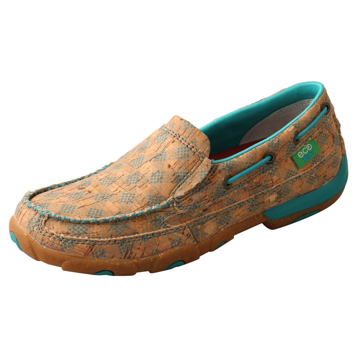 Women_s Twisted X Slip-On Driving Moccasins Shoe Tan Turquoise from the side