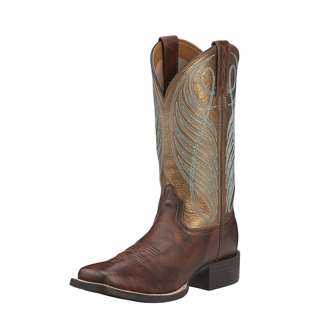 Women's Ariat Round Up Wide Square Toe Western Boot in Yukon Brown