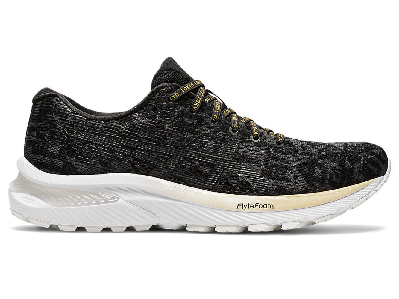 Women's Asics GEL-Cumulus 22 Running Shoe in Black/Graphite Grey from the side