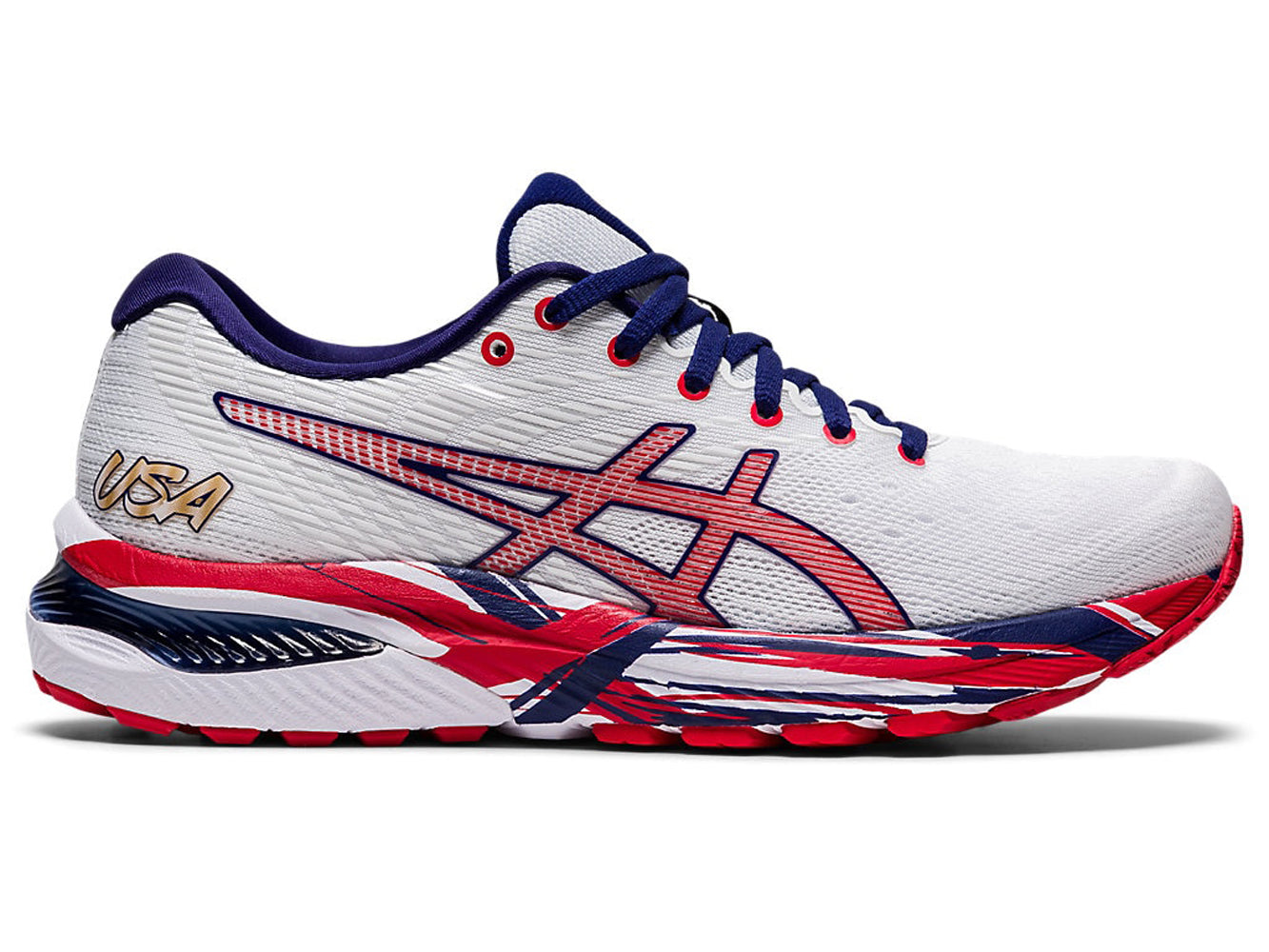 Women's Asics GEL-Cumulus 22 Running Shoe in White/Classic Red from the side