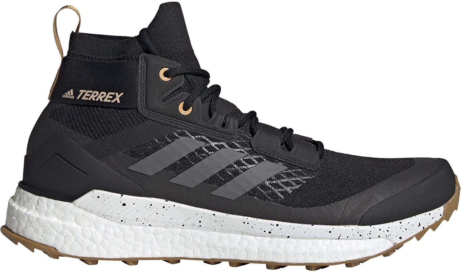 Men's adidas Terrex Free Hiker Primeblue Hiking Shoe in Core Black/Grey Four/Mesa from the side