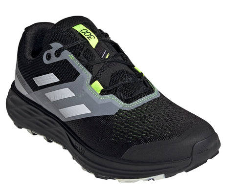 Men's adidas Terrex Two Flow Trail Running Shoe in Core Black/Crystal White/Solar Yellow from the side view