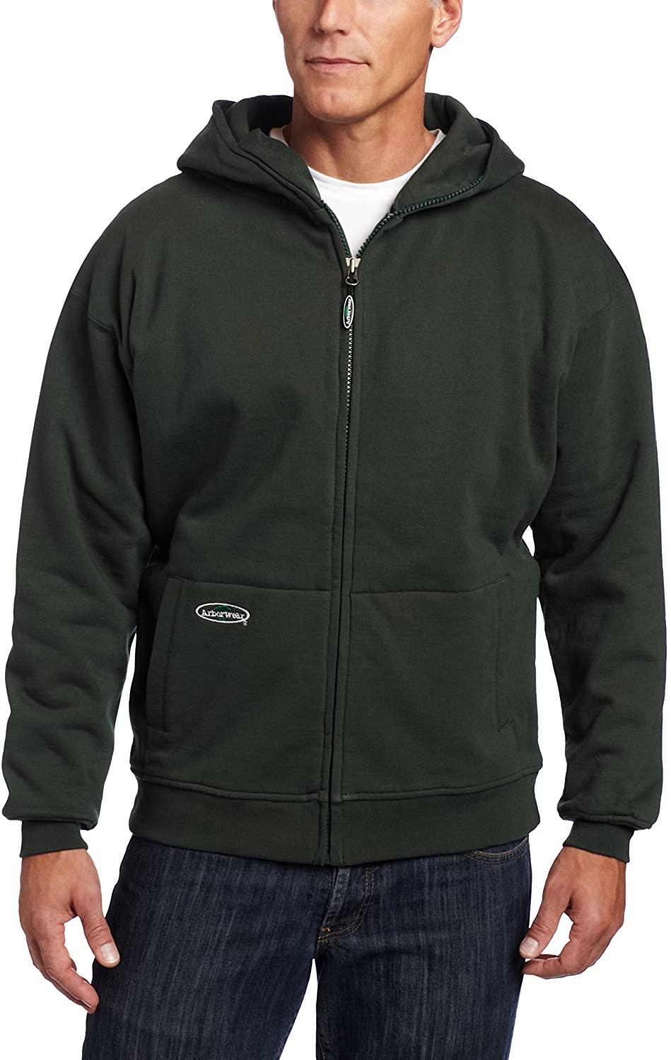 Men's Arborwear Double Thick Full Zip Sweatshirt in Forest Green