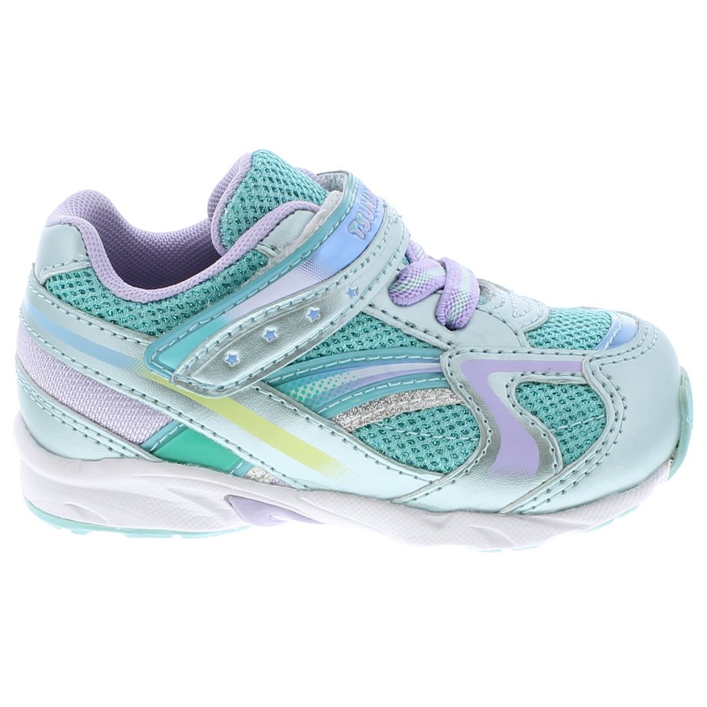 Baby Tsukihoshi Glitz Sneaker in Mint/Lavender from the side view