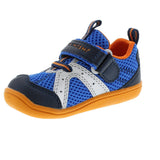 Baby Tsukihoshi Marina Sneaker in Cobalt/Orange from the front view