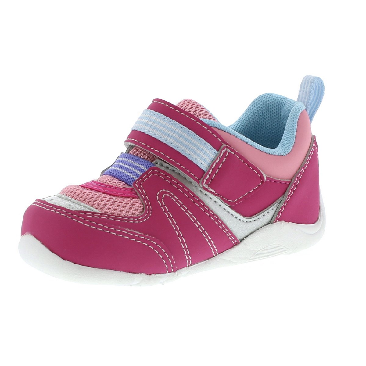 Baby Tsukihoshi Neko Sneaker in Fuchsia/Light Blue from the front view