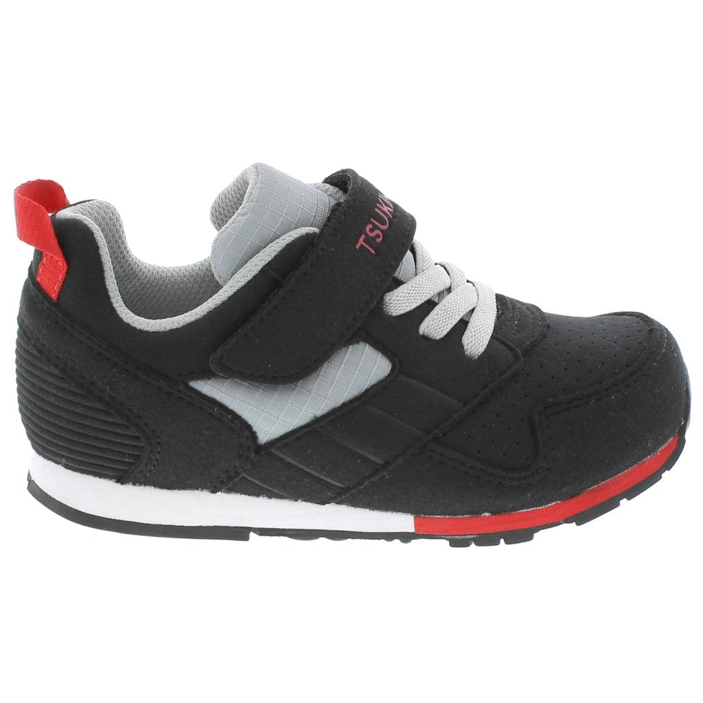 Baby Tsukihoshi Racer Sneaker in Black/Red from the side view