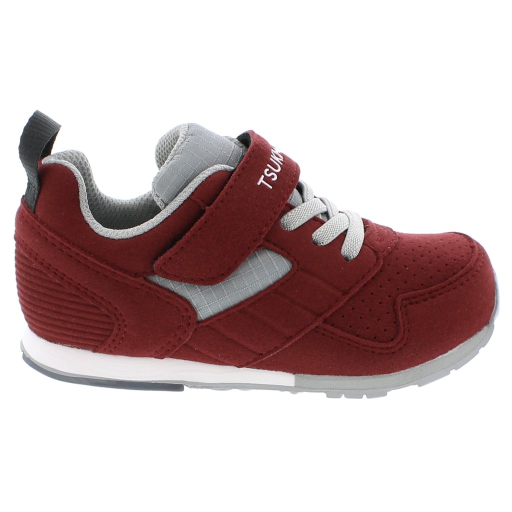 Baby Tsukihoshi Racer Sneaker in Crimson/Gray from the side view