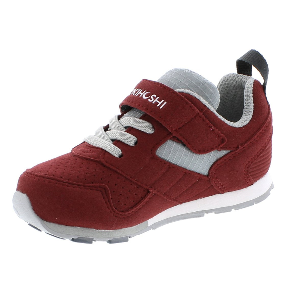 Child Tsukihoshi Racer Sneaker in Crimson/Gray from the front view