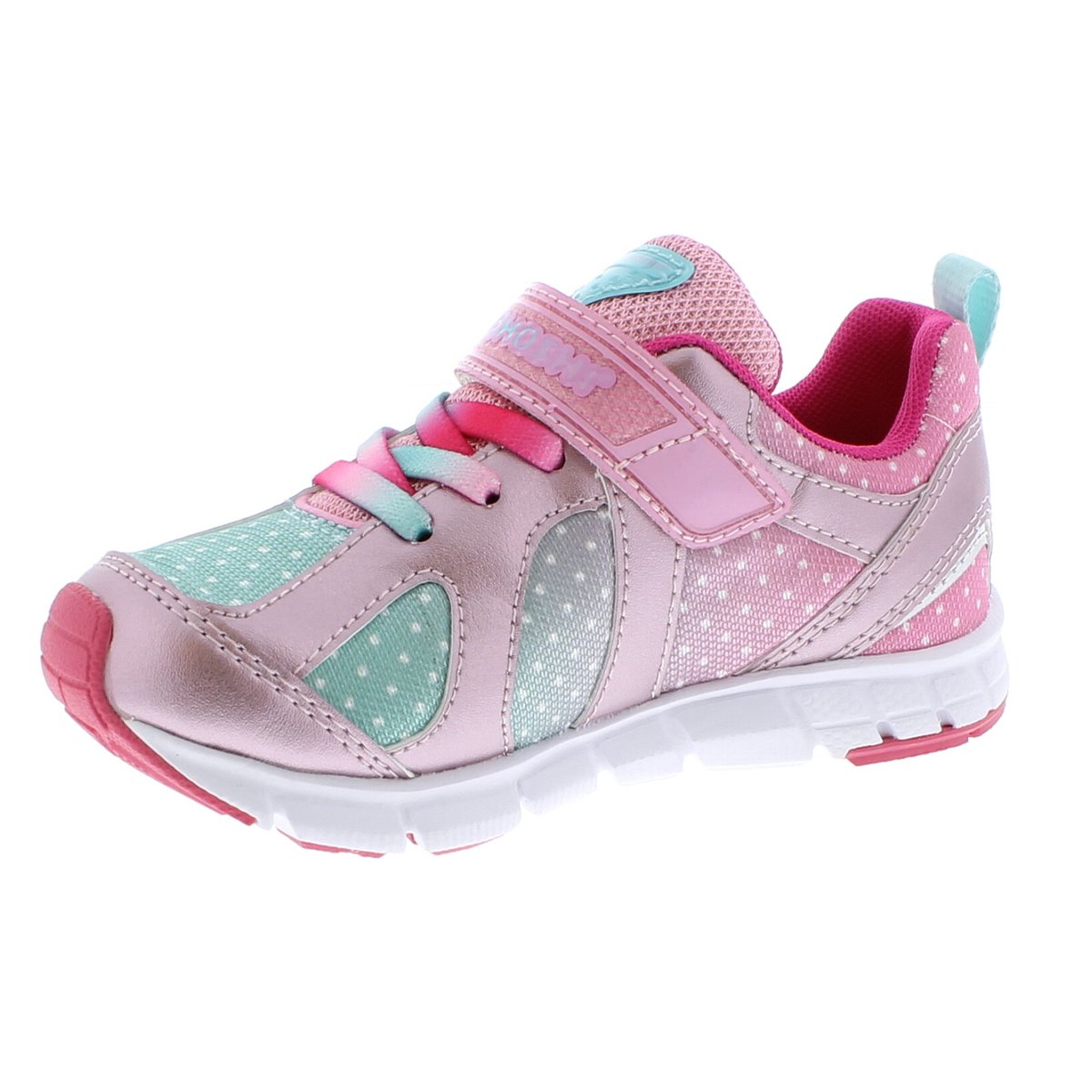 Child Tsukihoshi Rainbow Sneaker in Rose/Mint from the front view