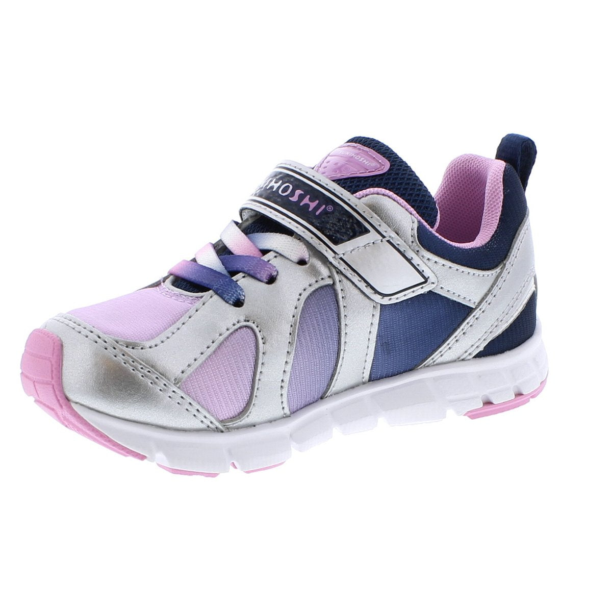 Child Tsukihoshi Rainbow Sneaker in Silver/Navy from the front view