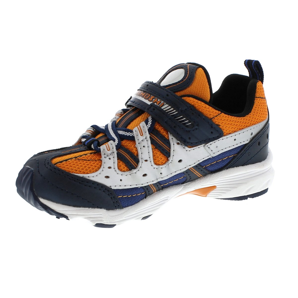 Child Tsukihoshi Speed Sneaker in Navy/Orange from the front view