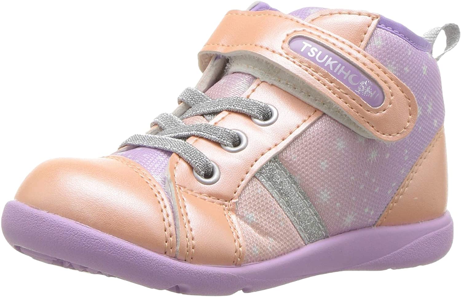 Child Tsukihoshi Star Sneaker  in Peach/Lavender from the front view