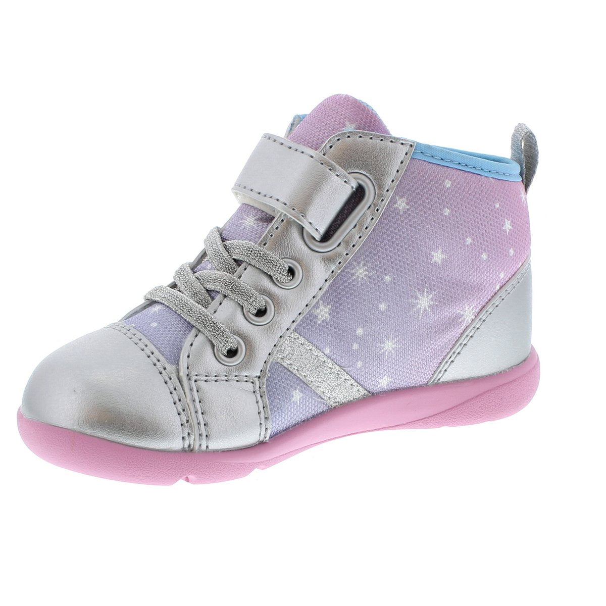 Child Tsukihoshi Star Sneaker in Silver/Pink from the front view